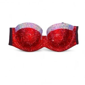 Iridescent Crystal AB Diamond & Siam Red Fancy Strapless Bralet All Sizes New